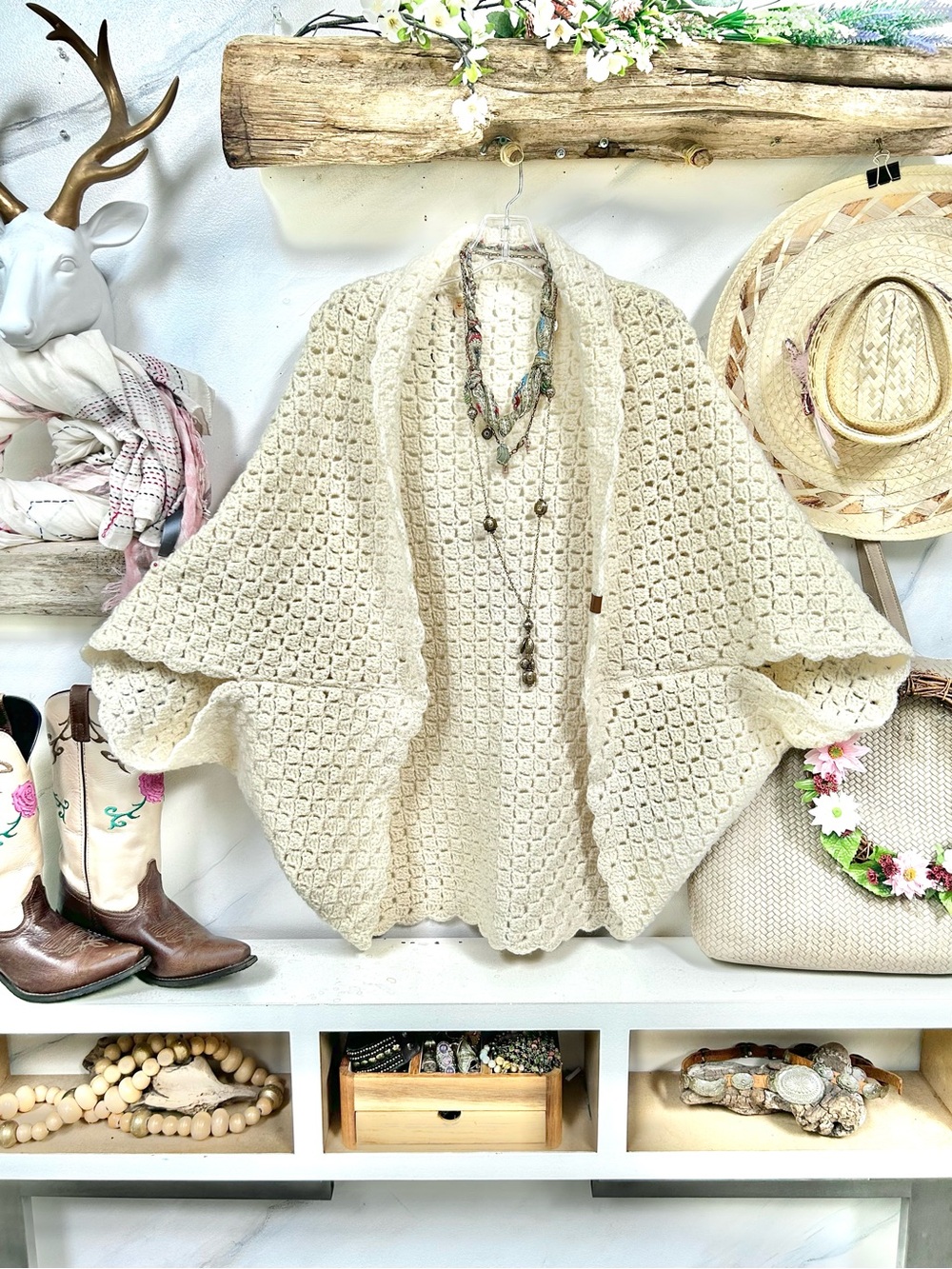 Artisan kimono shrug boho wool cocoon cottagecore prairie granny farmhouse vibe
